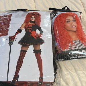 Women’s Jesterina 9pc costume including 1 pc fly girl fro wig